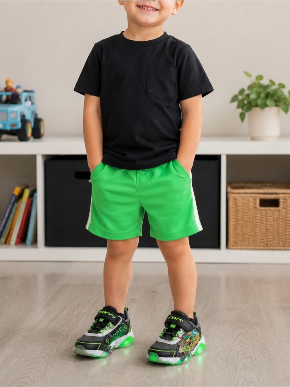 Nickelodeon Bright Green Kids Shorts with White Side Stripe
